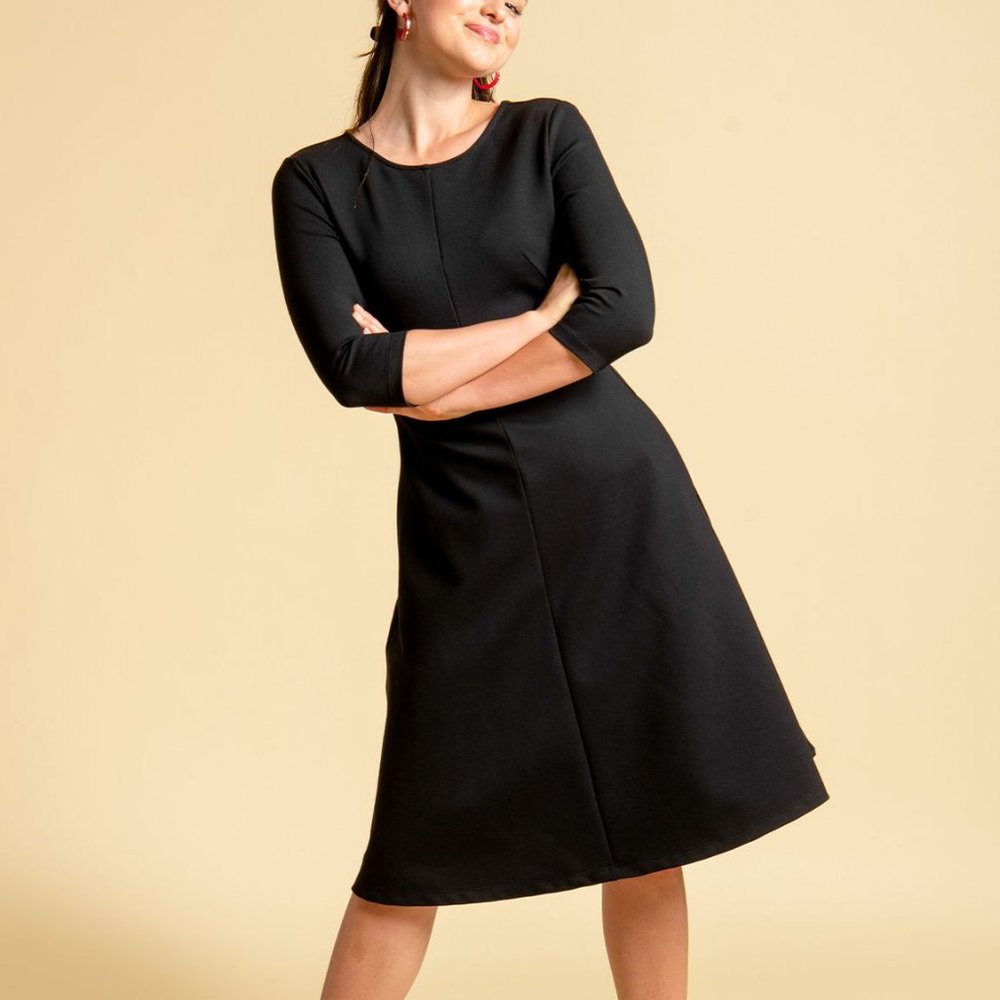NWT Betabrand ReadySetGo! Dress Sz S A-line 3/4 Sleeve Fit and Flare